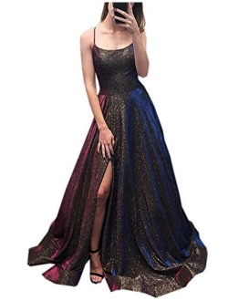 GRAB A DRESS Prom Dresses Long A Line with Pockets Formal Evening Ball Gowns Side Slit Glitter Party Dress 2022