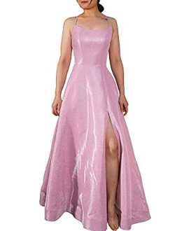 GRAB A DRESS Prom Dresses Long A Line with Pockets Formal Evening Ball Gowns Side Slit Glitter Party Dress 2022