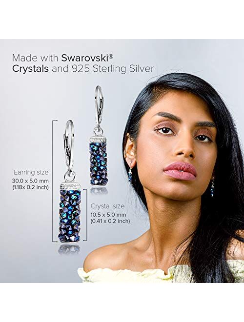 Chic Bijoux Drop & Dangle Earrings for Women - 925 Sterling Silver and Swarovski Crystals for Sensitive Ears - Mom Birthday Gift, Hypoallergenic, Aesthetic Jewelry, Purpl