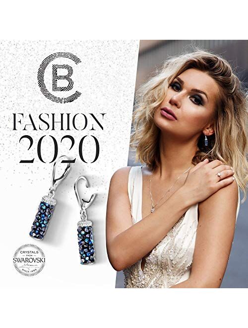 Chic Bijoux Drop & Dangle Earrings for Women - 925 Sterling Silver and Swarovski Crystals for Sensitive Ears - Mom Birthday Gift, Hypoallergenic, Aesthetic Jewelry, Purpl