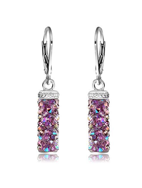 Chic Bijoux Drop & Dangle Earrings for Women - 925 Sterling Silver and Swarovski Crystals for Sensitive Ears - Mom Birthday Gift, Hypoallergenic, Aesthetic Jewelry, Purpl