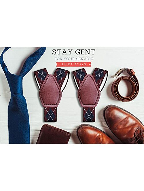 STAY GENT Y-Style Shirt Stays For Men with Non-Slip Locking Clamps and Adjustable Elastic Straps