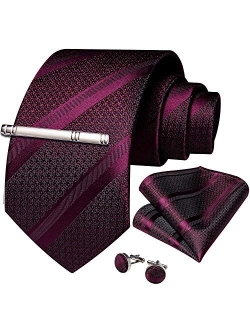 DiBanGu Men's Stripe Tie Silk Woven Necktie Pocket Square Cufflink Set Formal Business Prom Wedding