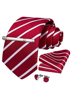 DiBanGu Men's Stripe Tie Silk Woven Necktie Pocket Square Cufflink Set Formal Business Prom Wedding