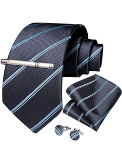 DiBanGu Men's Stripe Tie Silk Woven Necktie Pocket Square Cufflink Set Formal Business Prom Wedding