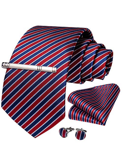 DiBanGu Men's Stripe Tie Silk Woven Necktie Pocket Square Cufflink Set Formal Business Prom Wedding