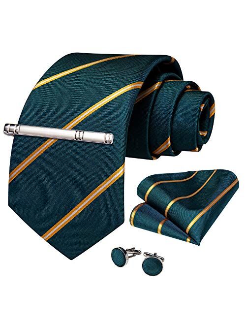 DiBanGu Men's Stripe Tie Silk Woven Necktie Pocket Square Cufflink Set Formal Business Prom Wedding