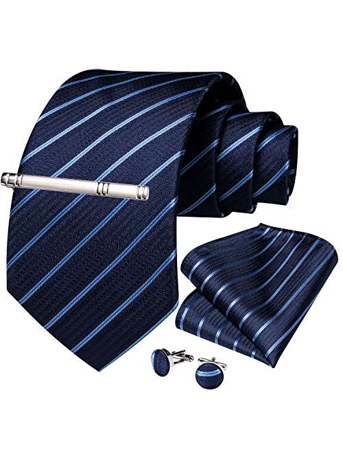 DiBanGu Men's Stripe Tie Silk Woven Necktie Pocket Square Cufflink Set Formal Business Prom Wedding