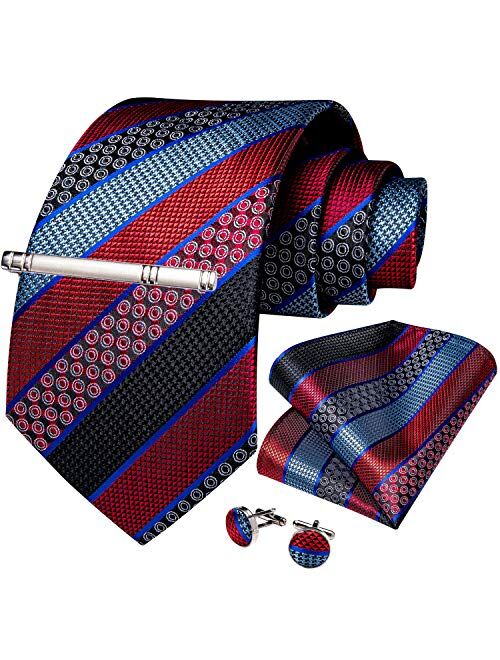 DiBanGu Men's Stripe Tie Silk Woven Necktie Pocket Square Cufflink Set Formal Business Prom Wedding