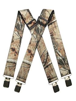 MENDENG Men's 2" Camo Suspenders X Back Elastic Strong Clips Heavy Duty Braces