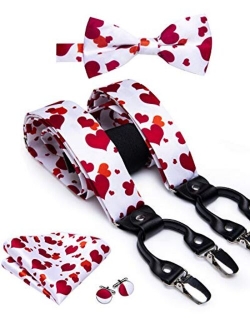 Dubulle Paisely Floral Clips Suspender and Bow Tie Set Pretied Bowtie and Pocket Square Cufflinks