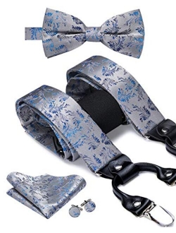 Dubulle Paisely Floral Clips Suspender and Bow Tie Set Pretied Bowtie and Pocket Square Cufflinks