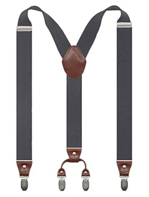 Doloise Mens Suspender Y Back Style with 4 Quality Controlled Clips 1.4 Inch Wide Braces & Heavy Duty