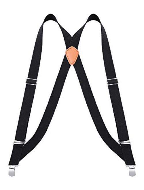 Buyless Fashion Trucker Suspenders for Men - 48" Elastic Adjustable Straps 1 1/4" - X Back