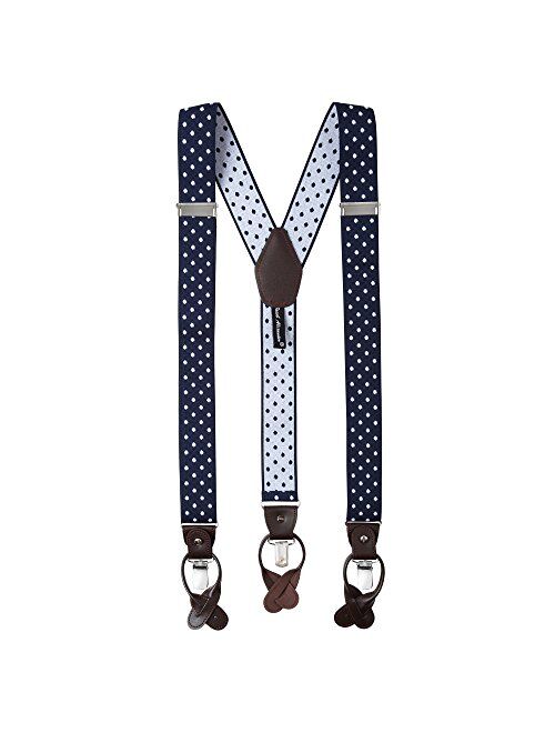 Jacob Alexander Men's Large Dots Y-Back Suspenders Braces Convertible Leather Ends Clips