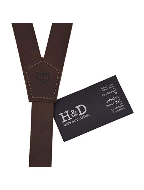 Hide & Drink, Rustic Leather Y Suspenders, Wedding & Party Essentials, Easy Fit With 8 Adjustable Holes, Medium (5 ft 3 in. to 5 ft 9 in.) Handmade Includes 101 Year Warr