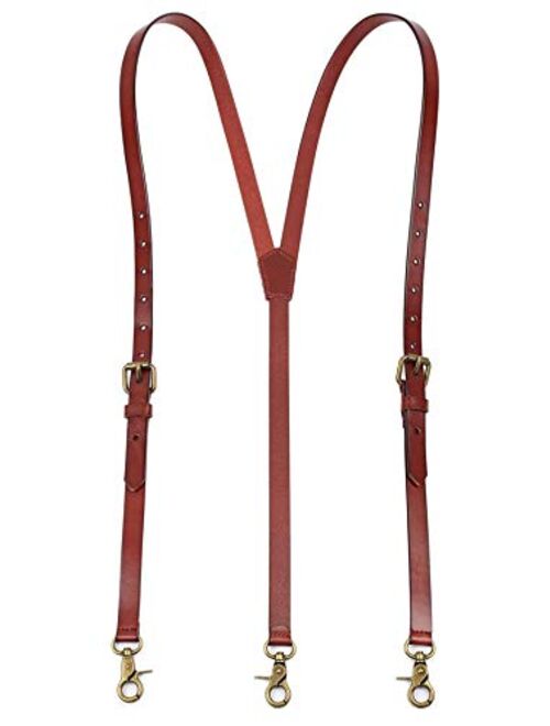 ROCKCOW Mens Genuine Leather Suspenders Y-Back Adjustable Belt Loop Suspenders Great for Casual,wedding & Formal Even