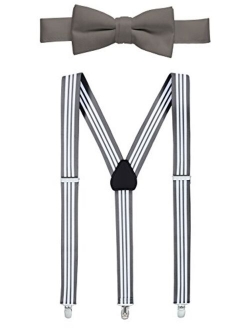 HoldEm 1" Teens & Men Suspender and Bow Tie Set EXTRA STURDY POLISHED CLIPS, Pre-tied Bow Tie, Perfect for Tuxedo