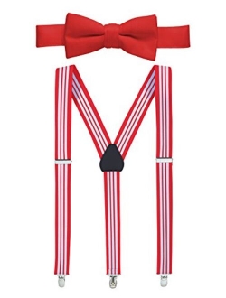 HoldEm 1" Teens & Men Suspender and Bow Tie Set EXTRA STURDY POLISHED CLIPS, Pre-tied Bow Tie, Perfect for Tuxedo