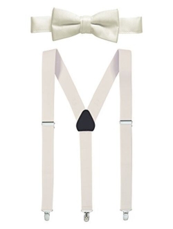 HoldEm 1" Teens & Men Suspender and Bow Tie Set EXTRA STURDY POLISHED CLIPS, Pre-tied Bow Tie, Perfect for Tuxedo