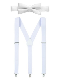 HoldEm 1" Teens & Men Suspender and Bow Tie Set EXTRA STURDY POLISHED CLIPS, Pre-tied Bow Tie, Perfect for Tuxedo