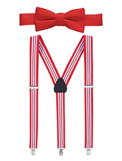 Hold'Em Hold’Em 1" Teens & Men Suspender and Bow Tie Set EXTRA STURDY POLISHED CLIPS, Pre-tied Bow Tie, Perfect for Tuxedo