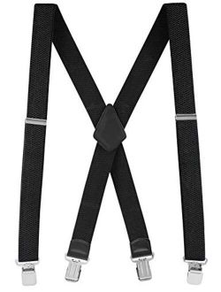 Buyless Fashion Textured Suspenders for Men - 48" Adjustable Straps 1 1/2" - X Back with Metal Clips