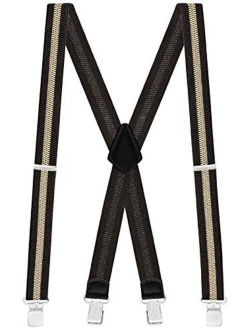 Buyless Fashion Textured Suspenders for Men - 48" Adjustable Straps 1 1/2" - X Back with Metal Clips