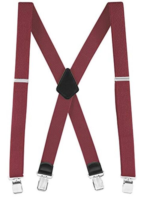 Buyless Fashion Textured Suspenders for Men - 48" Adjustable Straps 1 1/2" - X Back with Metal Clips