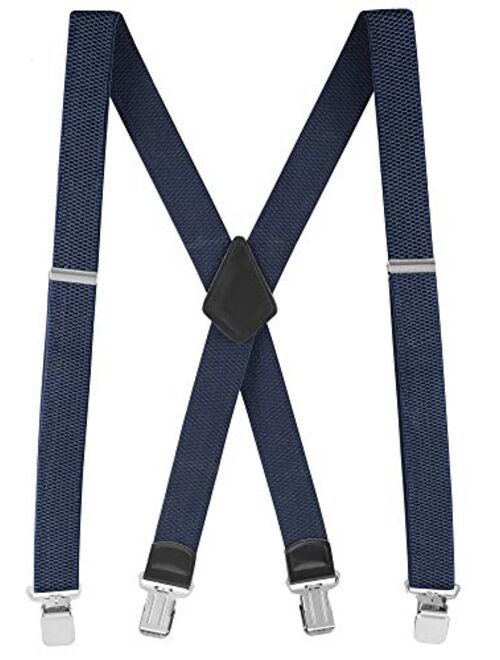 Buyless Fashion Textured Suspenders for Men - 48" Adjustable Straps 1 1/2" - X Back with Metal Clips