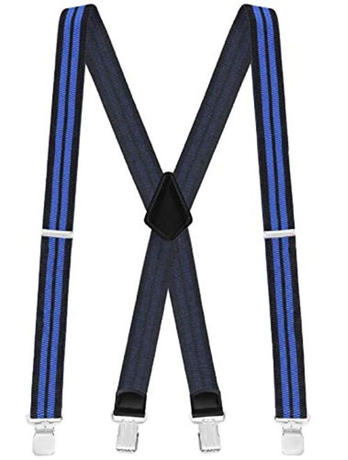 Buyless Fashion Textured Suspenders for Men - 48" Adjustable Straps 1 1/2" - X Back with Metal Clips