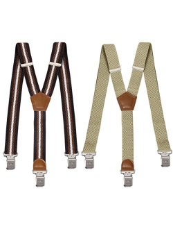 Bundle Monster Mens 2pc Heavy Duty Y-Back Clip-On Adjustable Suspenders