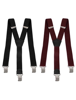 Bundle Monster Mens 2pc Heavy Duty Y-Back Clip-On Adjustable Suspenders