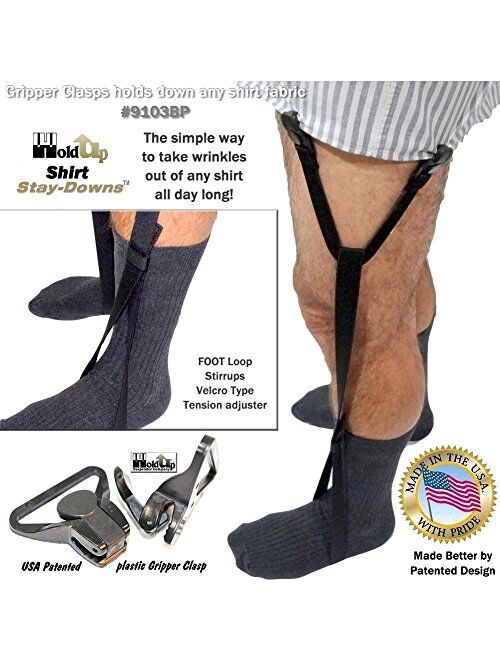 Holdup Suspender Company USA made Stirrup foot loop Style Holdup Shirt Stay Downs with Patented Gripper Clasps