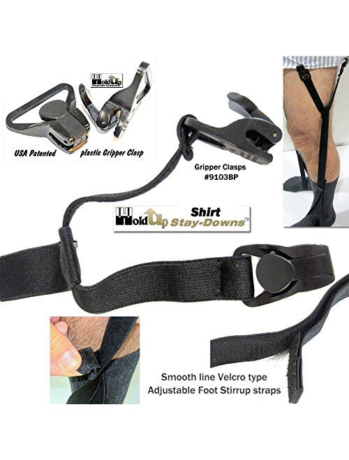 Holdup Suspender Company USA made Stirrup foot loop Style Holdup Shirt Stay Downs with Patented Gripper Clasps