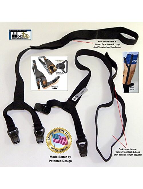 Holdup Suspender Company USA made Stirrup foot loop Style Holdup Shirt Stay Downs with Patented Gripper Clasps