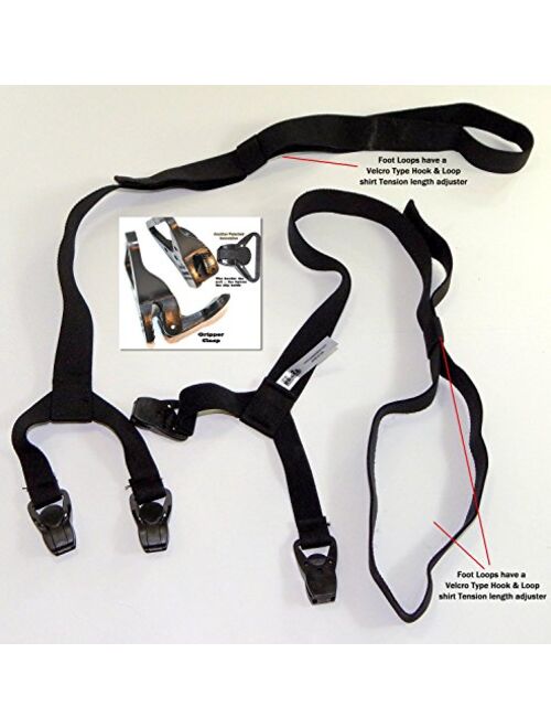 Holdup Suspender Company USA made Stirrup foot loop Style Holdup Shirt Stay Downs with Patented Gripper Clasps