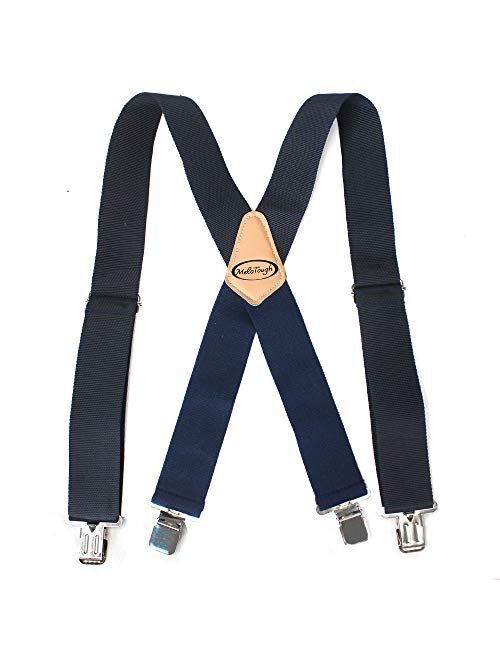 Melo Tough Mens Suspender work suspenders with 2" Wide Adjustable and Elastic Braces X Shape with Very Strong Clips - Heavy Duty(Blue)