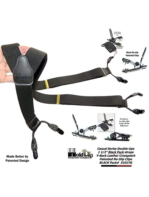 HoldUp Suspender Company new Black Pack dual clip Double-Up Style Suspenders with black patented no-slip clips