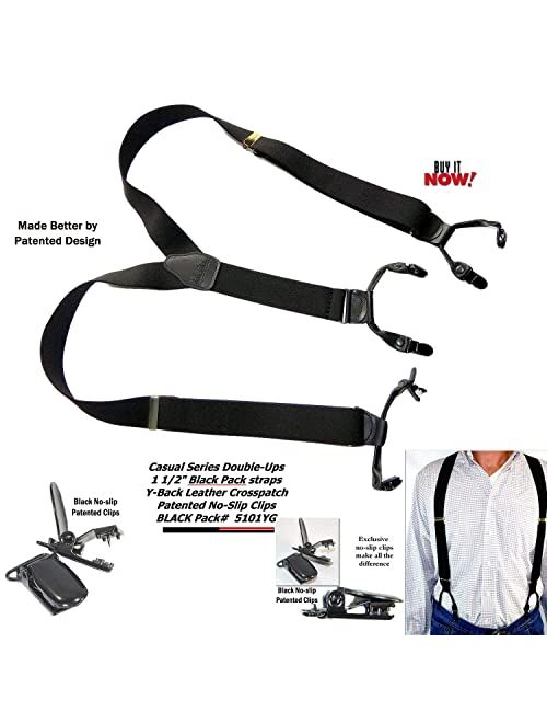 HoldUp Suspender Company new Black Pack dual clip Double-Up Style Suspenders with black patented no-slip clips