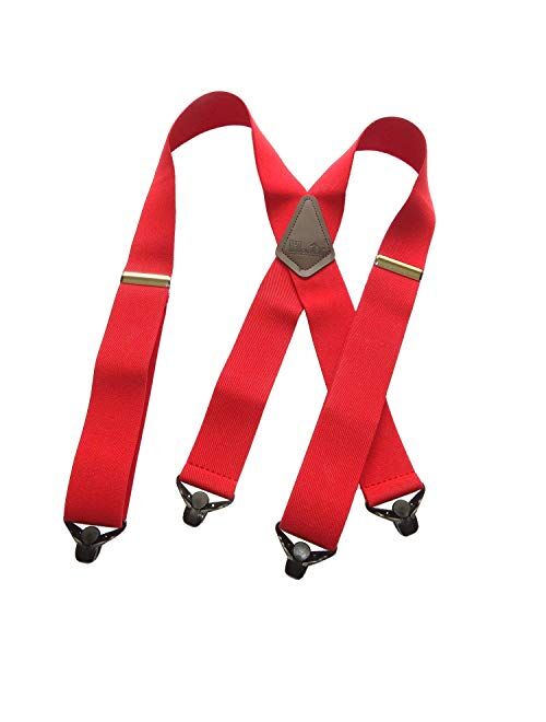 Holdup Brand Heavy Duty Logger RED Wide X-back Suspenders with Patented jumbo Gripper Clasps