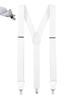Mens Elastic No Slip Pin Clip Y Back Suspenders With Leather Trim -
