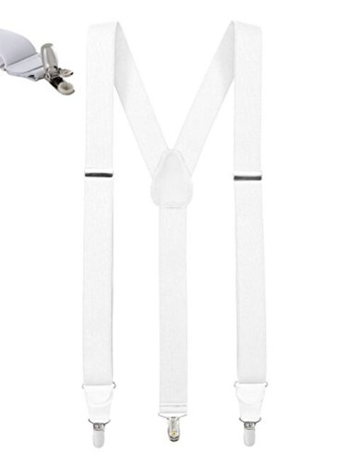 Hold'Em Mens Elastic No Slip Pin Clip Y Back Suspenders With Leather Trim -