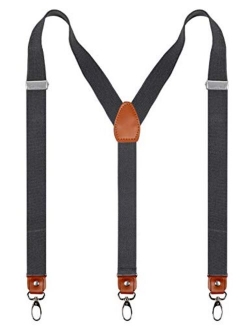 Alizeal Mens 1 Inch Suspender with Leather Joint and 3 Swivel Hooks