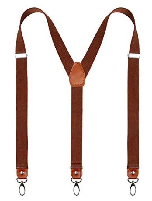 Alizeal Mens 1 Inch Suspender with Leather Joint and 3 Swivel Hooks