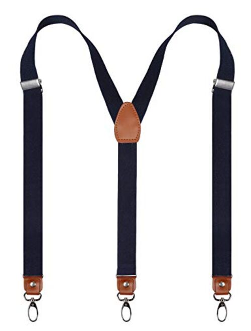 Alizeal Mens 1 Inch Suspender with Leather Joint and 3 Swivel Hooks