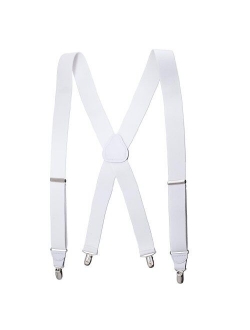 Mens Elastic No Slip Pin Clip X Back Suspenders With Leather Trim