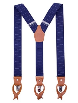 Men's 1.4 Inch Y-Back Leather 3 Clips&6 Buttons Elastic Straps Suspenders Braces