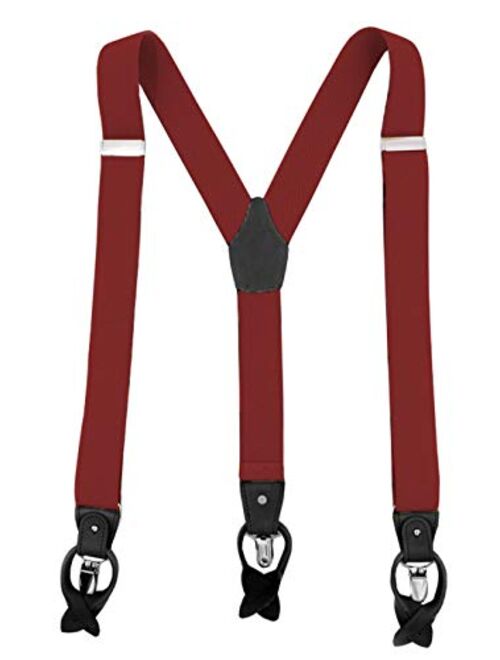 Men's 1.4 Inch Y-Back Leather 3 Clips&6 Buttons Elastic Straps Suspenders Braces