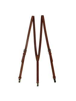 Mens Genuine Leather Suspender 0.7inch Wide Y Back Adjustable Metal Clip 3 Snap Hooks for Wedding Formal Even